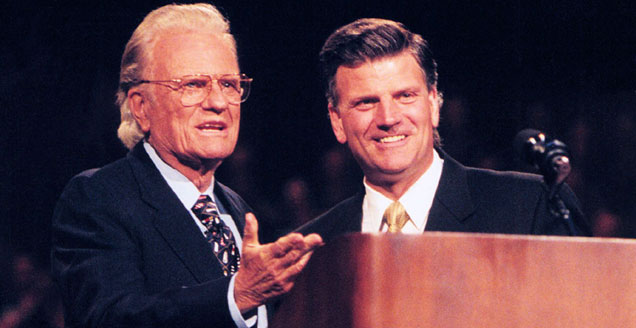 Billy Graham with son Franklin in 1998.