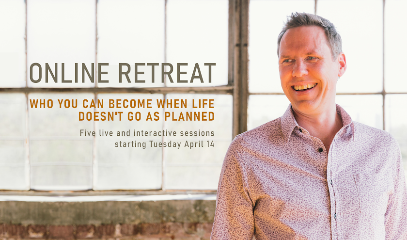 a photo of sheridan voysey and text which says Online Retreat. Who you can become when life doesn't go as planned. 5 live and interactive sessions starting tuesday 14 April