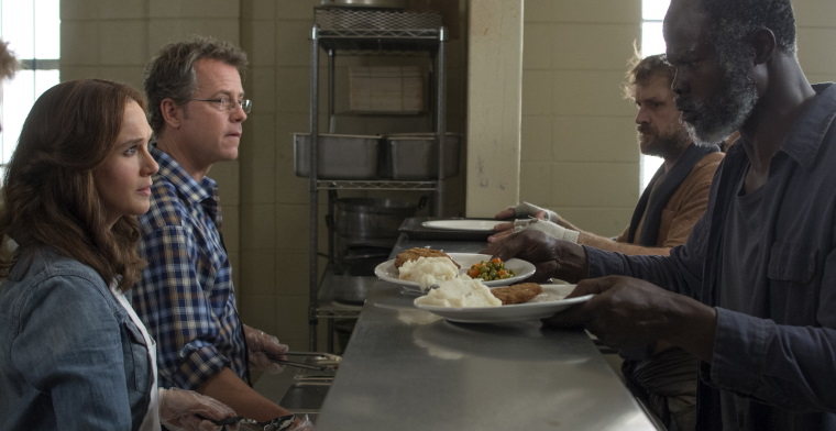 A film still of the main cast left to right: Renee Zellweger plays Debbie, Greg Kinnear plays Ron and Djimon Hounsou plays Denver.
