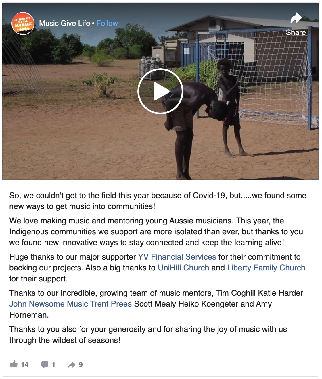 screenshot of a facebook post and video