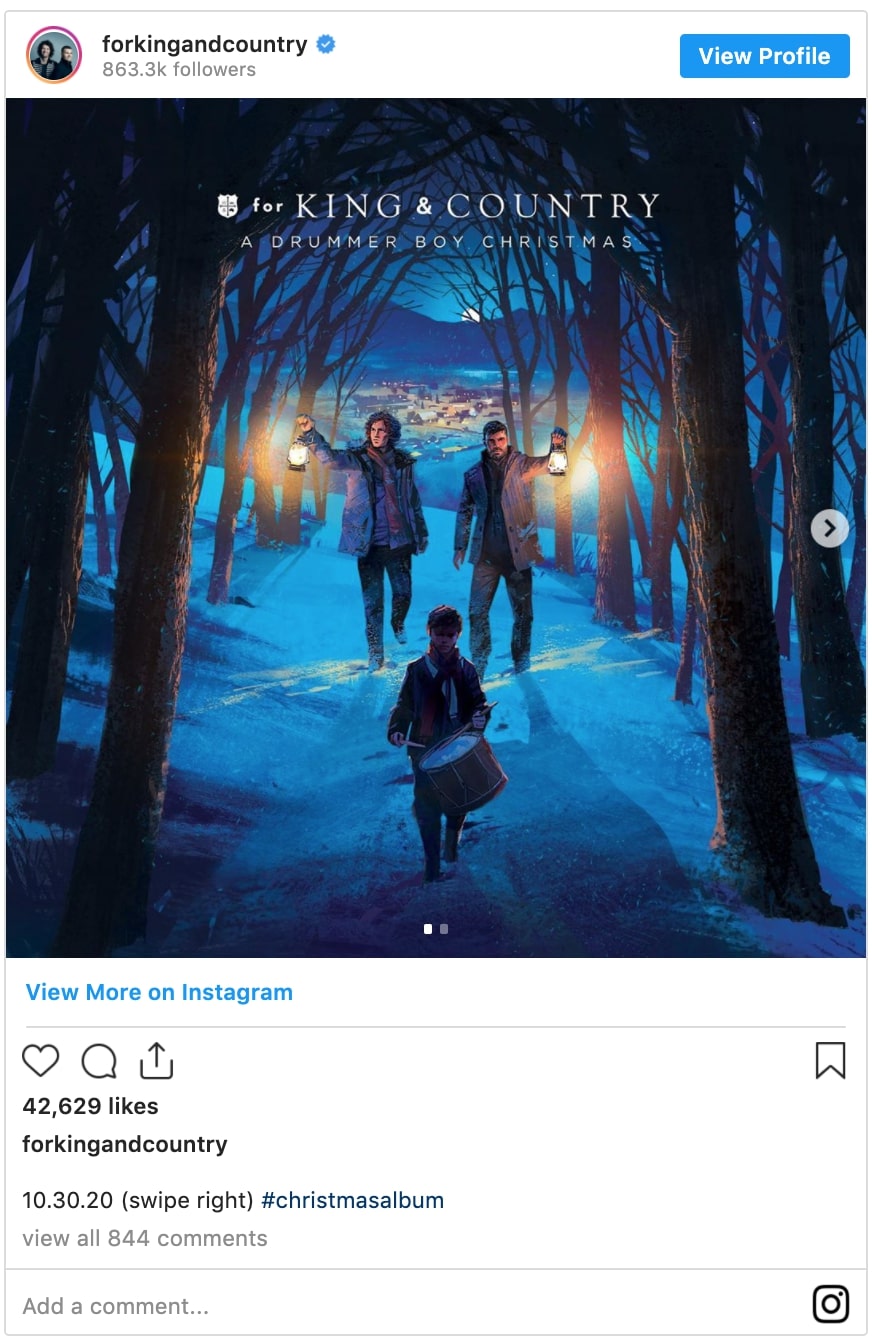 for king & country instagram post promoting their new christmas album