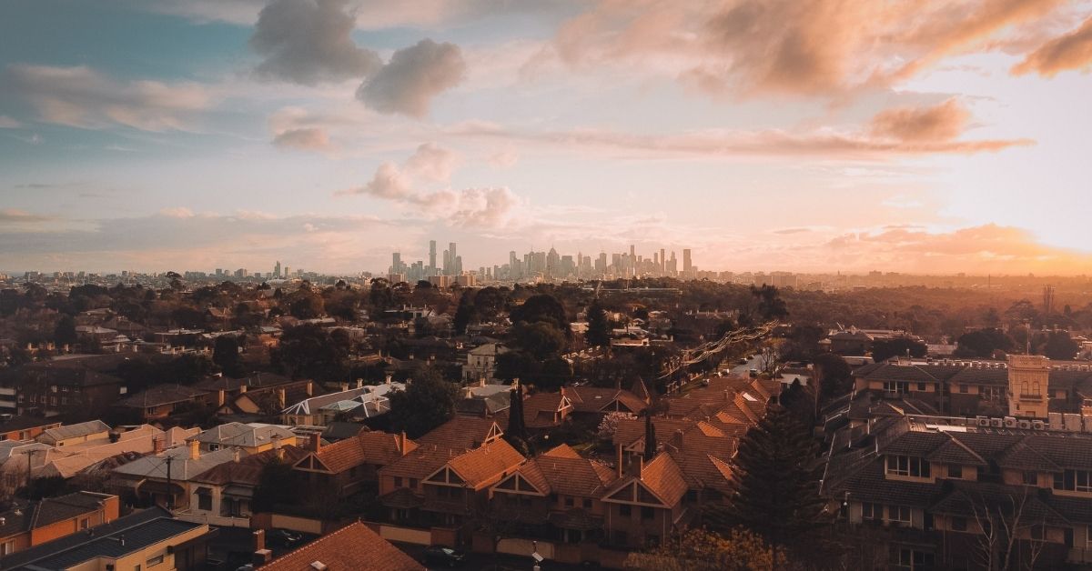 aerial photo of australian suburbia at dusk