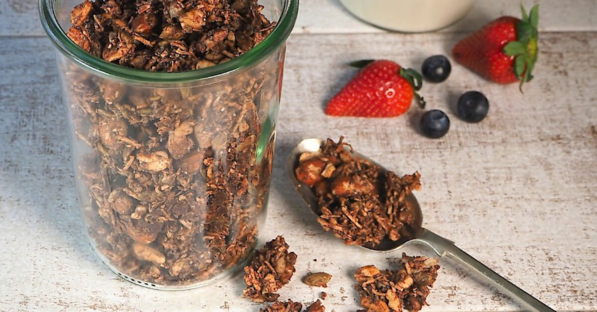a cup of chocolate granola