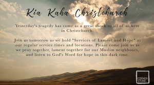 A "lament and hope" service invitation from Cornerstone Church in Christchurch