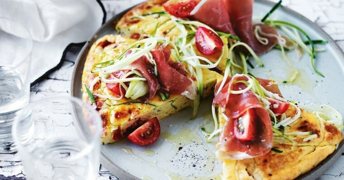 photo shows proscuitto on a frittata