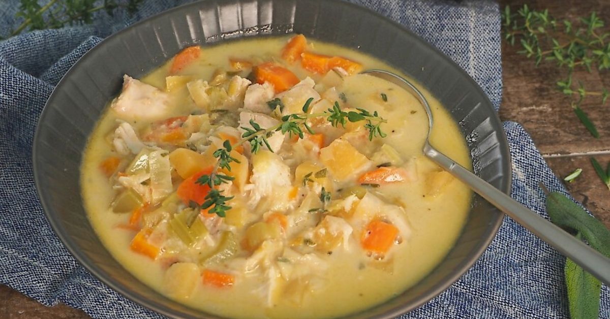 a photo of susan joy's creamy chicken and vegetable soup