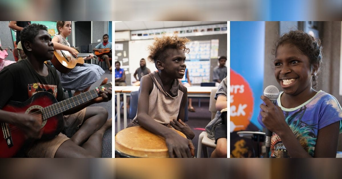 indigenous children with instruments in the instruments for the outback program