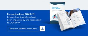 Clickable graphic which reads Explore how Australians have been impacted by and are responding to covid19. download the free report here