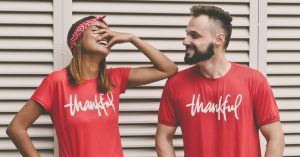 Man and Woman in Thankful tshirts