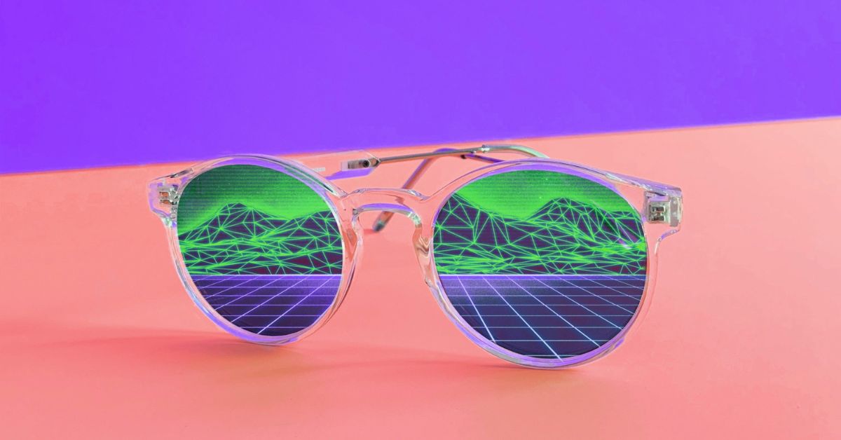 Sunglasses reflecting digital landscape