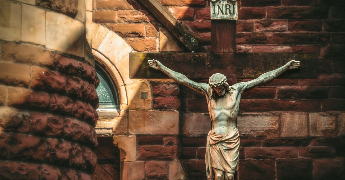 Jesus on crucifix in a church building